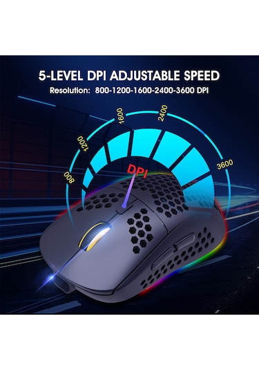 Vkemall "hxsj T90 3 Modlu Kablosuz Fare: Rgb Aydınlatma, 5 Dpı Seviyesi, 750mah Pil" 001