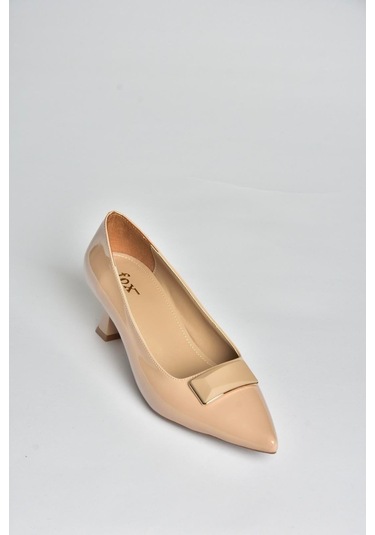 Fox Shoes V250521108 Ten Rugan Kalın Topuklu Sivri Burun Kadın Ayakkabı Ten-Rugan