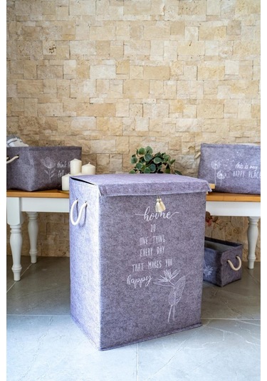 Alas Gri Keçe Kapaklı Mega Kirli Çamaşırlık Kutu Çok Amaçlı Saklama Kutu