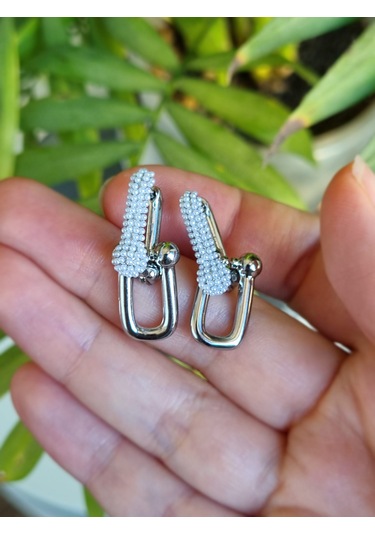 İnci Detaylı Gümüş Renk Modern Küpe Gümüş - Beyaz