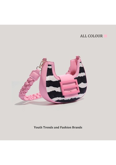 Charhp&kejnt Zebra Desen At Kılı Koltuk Altı Çantası Kadın Sonbahar Ve Kış Tek Omuz Hilal Baget Çanta Kırmızı - Pembe