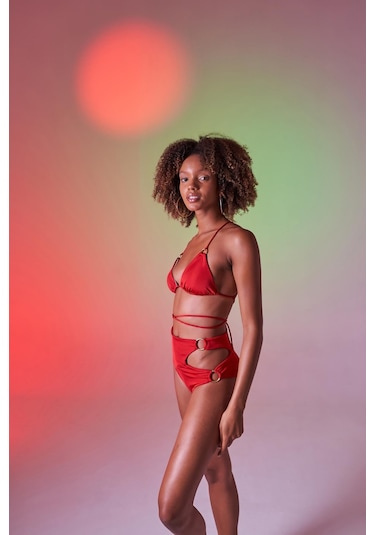 Holly Lolly Yüksek Bel Aksesuar Detaylı Delphi Bikini Altı Kırmızı