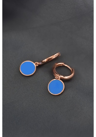 925 Ayar Gümüş Rose Kaplama Mavi Mineli Yuvarlak Halka Küpe UVPTS300451-2