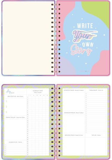 A5 Spiralli Süresiz Renkli Planlayıcı Ajanda Motivasyon Sayfalı Galaksi Galaksi