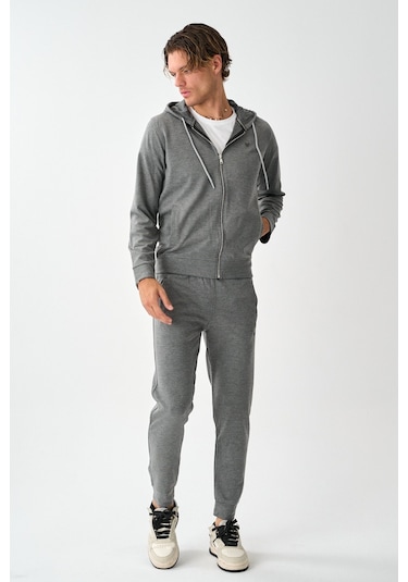 Dechers Tech Fleece Double Face Kapüşonlu Erkek Eşofman Takım E213-7 Antrasit