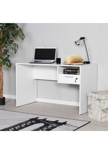 Adoremobilya Concept Kilitli Çekmeceli Çalışma Masası - Diamond Beyaz Diamond Beyaz