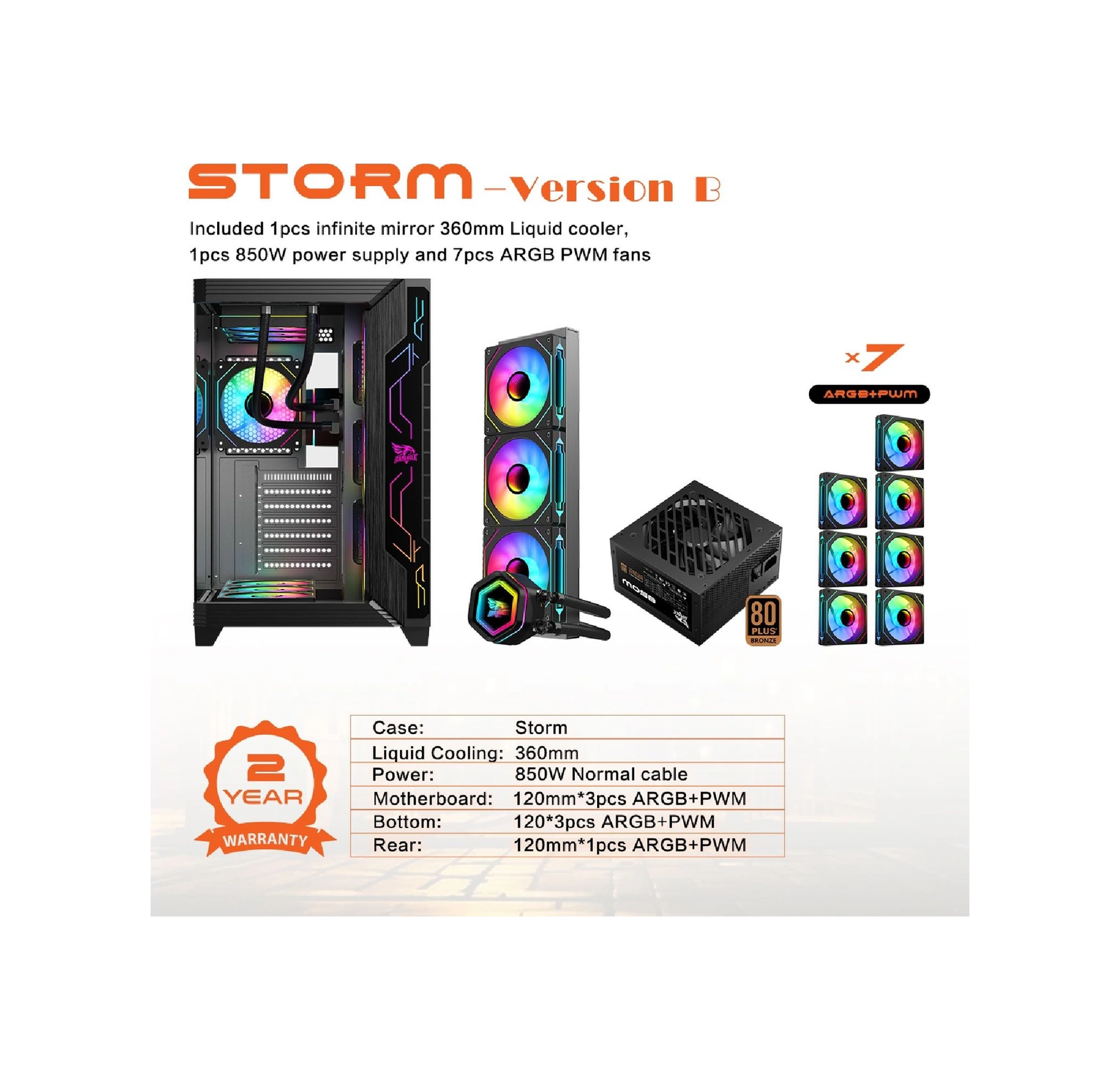 Gameagle Storm Bilgisayar Kasası / 850w +80 Power / 360 Sıvı Soğutma Siyah