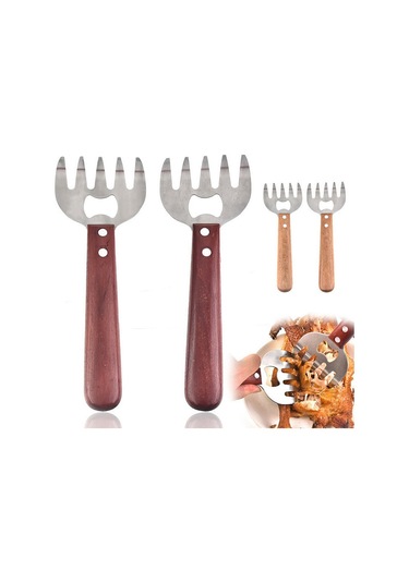 Kangvka Kırmızı 2'li Et Parçacıklı Bbq Çakısı - Ergonomik Ahşap Saplı, Isıya Dayanıklı Paslanmaz Çelik Et Kırıcı Aletleri Çok Renkli