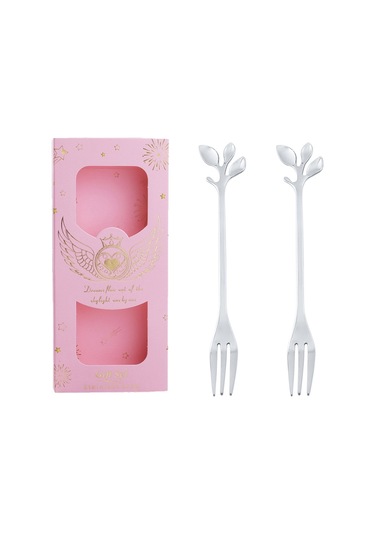 Sones 2 Adet / Paket Paslanmaz Çelik Kaşık Ve Çatal Bıçak Takımı, Stil: Yaprak Çatal + Pembe Kutu Diğer