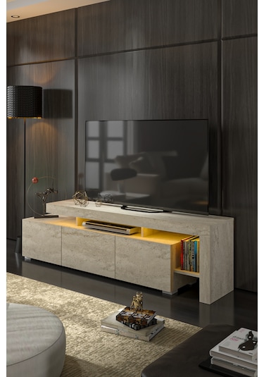 Luma Led Işıklı Tv Ünitesi Traverten
