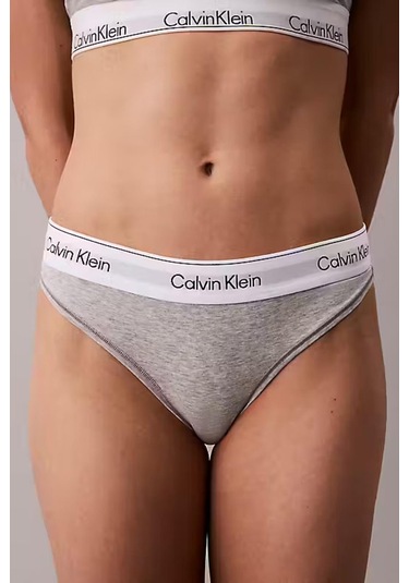 Kadın Logo Şeritli Tanga Külot - Gri-10031 Grey Heather