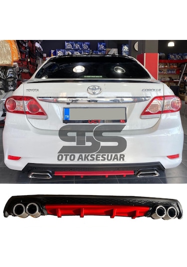 Toyota Corolla 2007-2012 Difüzör Arka Tampon Eki 4 Egzoz Çıkışlı Kırmızı Lüx Tip