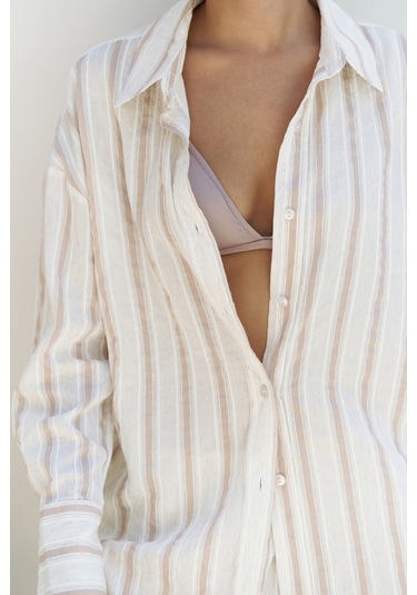 Priskiana Bağcıklı Vizon Pantolon Gömlek Takım Vizon