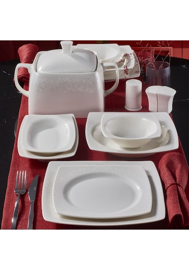 Güral Caroline 62 Parça Kare Yemek Takımı Platin File YT4981