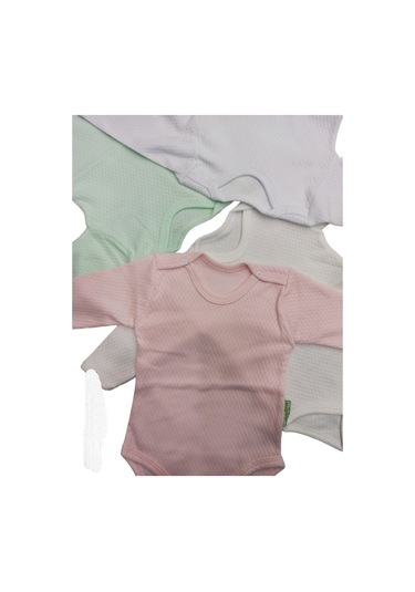 özdemirli bebe Uzun Kollu Çıtçıtlı Badi Bisiklet Yaka Body Hava Alır Kumaş Düz Renk Zıbın (4lü Paket) 0-48 Ay Arası