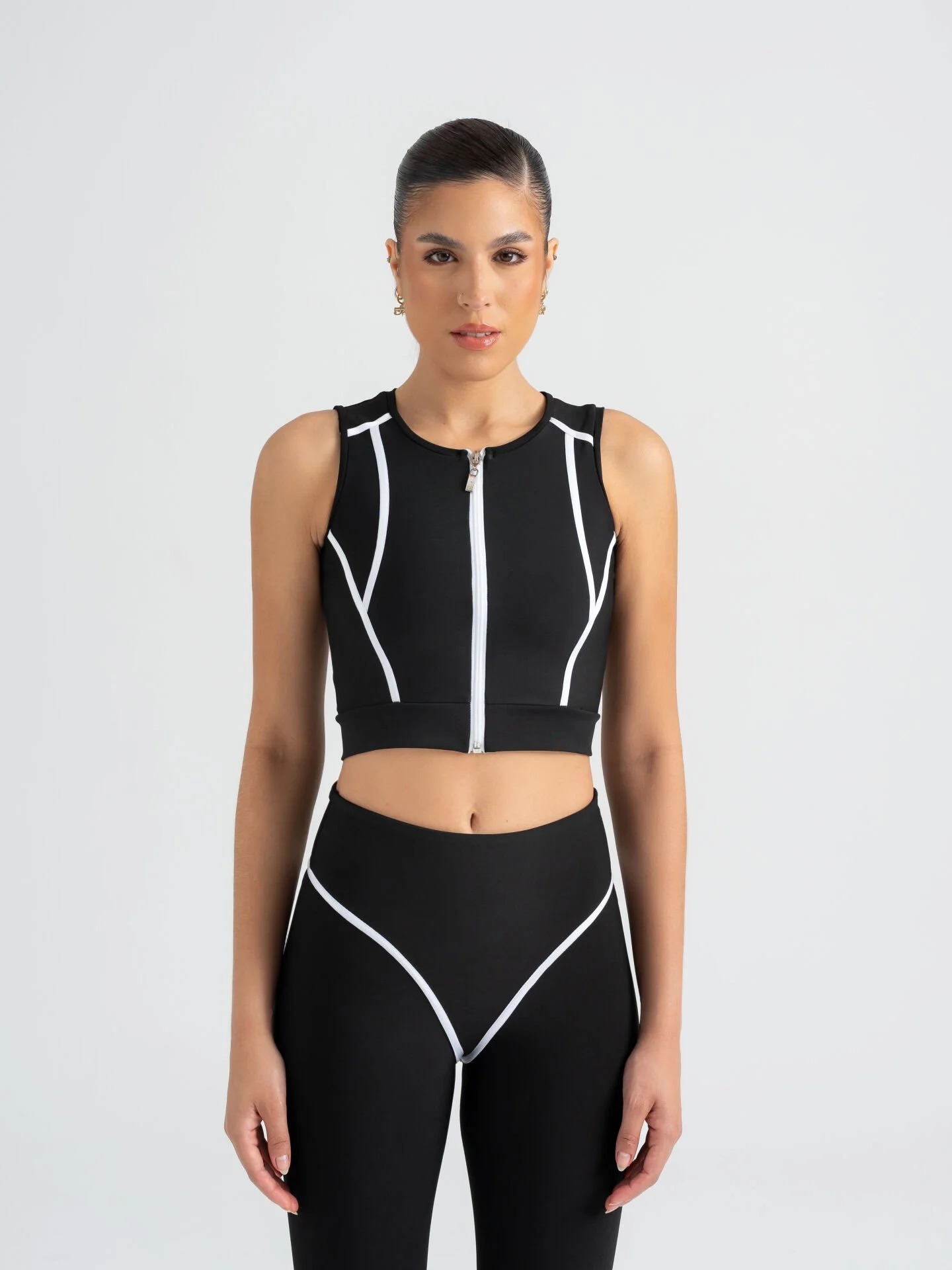 Code Shape Beyaz Biyesli Siyah Spor Tayt Siyah