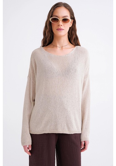 6933 Kadın Kayık Yaka İnce Mevsimlik Triko Kazak Taş Taş