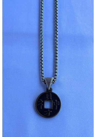 Şans Parası El İşçiliği Paslanmaz Çelik Zincir Erkek Kolye Gümüş