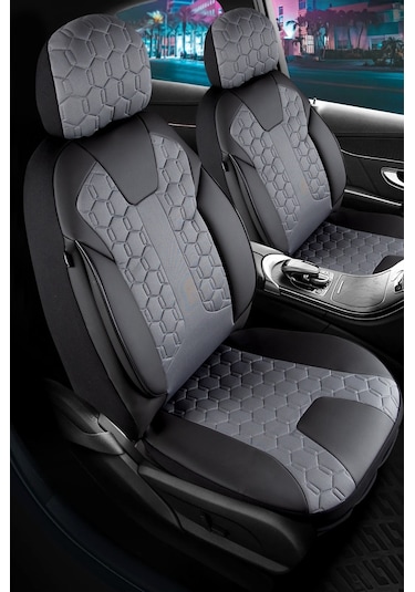 Hyundai Accent Era Uyumlu Deri Detaylı Oto Koltuk Kılıfı Ön Arka Takım Cyrus Füme