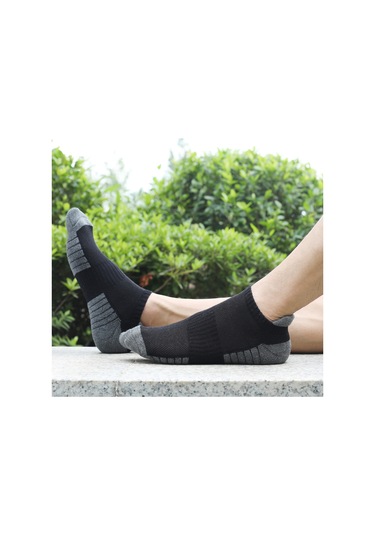 Kosona 6 Çift Spor Çorap - Koşu, Bisiklet, Dağcılık İçin - 80% Pamuk - Nem Emici - Siyah & Koyu Gri - M Beden