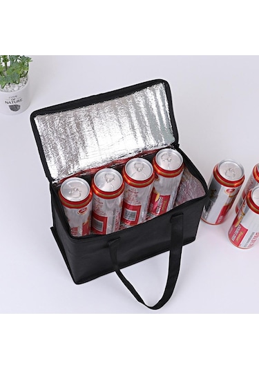 Siyah Taşınabilir İçecek Bira Alüminyum Folyo Yalıtım Soğutucu Çanta Öğle Yemeği Termal Paketi 28 14 17 Siyah