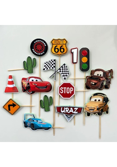 Cars Arabalar Temalı Erkek Çocuk Doğum Günü İsme Özel 3d Çubuklu Pasta Süsü Seti Çocuk