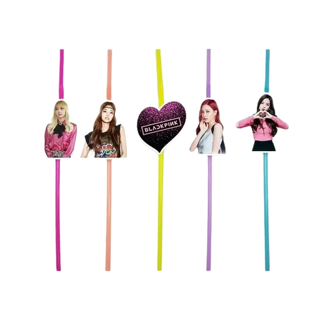Pipet Black Pink Temalı Artistik Körüklü Pipet 10 Lu Doğum Günü Temalı Pipet +3