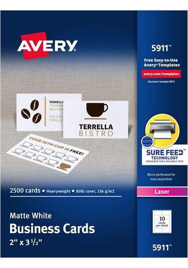 Avery Laser Kartvizitler, 2 X 3.5-ınç, Beyaz, Box 2500 Kart 5911