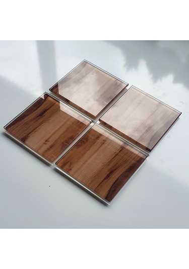 Decorita Cam Bardak Altlığı Yeni Ahşap Desen 4'lü Takım 10 x 10 CM Çok Renkli