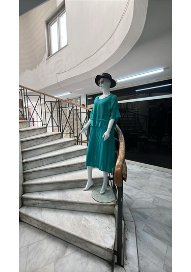 İtalyan Saçak Detaylı Müslin Keteni Yırtmaçlı Elbise - Bluz & 2'li Takım-9905 Mint