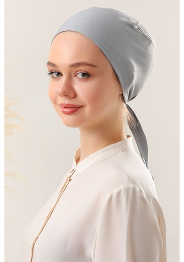 Kadın Tesettür Dikişli Set Bone Açık Gri 3 Adet Bağlamalı Penye Bone Açık Gri