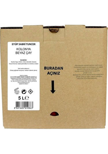 Eyüp Sabri Tuncer 68 Derece Beyaz Çay Kolonyası Bag in Box 5 L