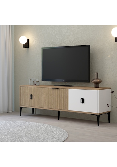 3502 Neva Tv Ünitesi 150 Cm 3 Kapaklı Beyaz - Yunus - Sepet Tv Sehpası Beyaz - Yunus - Sepet