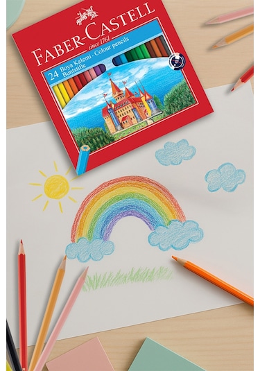 Faber-Castell Karton Kutu Boya Kalemi, 24 Renk, Yumuşak ve Canlı Renkler, Kolay Açılır