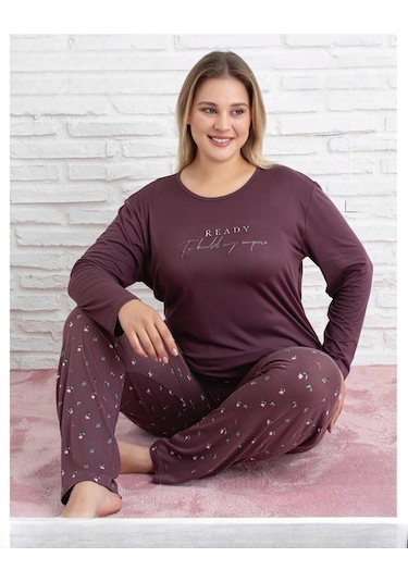 Pijamoni Kadın Milan Büyük Beden Bisiklet Yaka Uzun Kol İnce Pijama Takımı 7666/31 - 1 Adet Mürdüm Pijamoni Kadın Milan Büyük Beden Bisiklet Yaka Uzun Kol İnce Pijama Takımı 7666/31 - 1 Adet Mürdüm