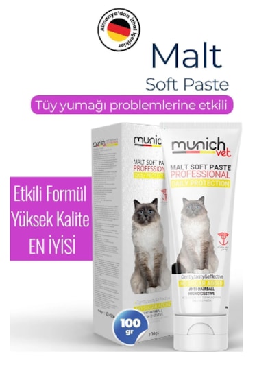 Munich Vet Malt Pasta Kediler Için Tüy Yumağını Önleyici Macun 100 G