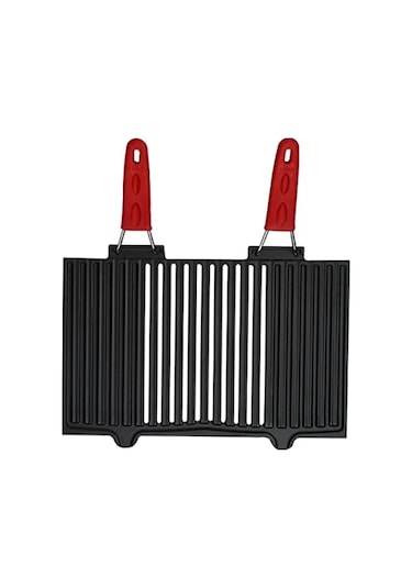 Döküm Mangal Izgarası, Çift Silikon Kulplu, 40 X 25 Cm 001 Siyah