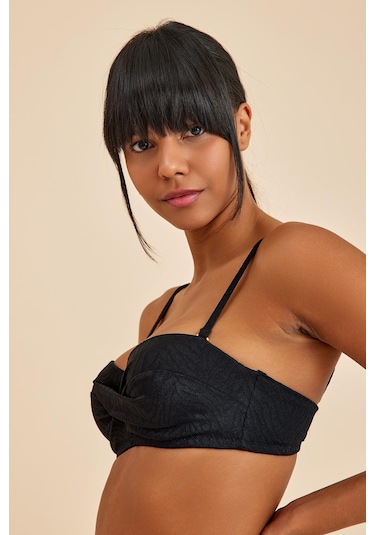 Amarelle Bali Siyah Balenli Dolgulu Straplez Push-up Bikini Takım Siyah