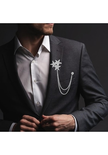 Homyl Parlak Taklidi Beş Köşeli Yıldız Broş Pin Rozeti Şık Erkek Gümüş