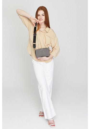 Morpelikan Koyu Gri Kabartma Kadın Omuz Çantası Gri