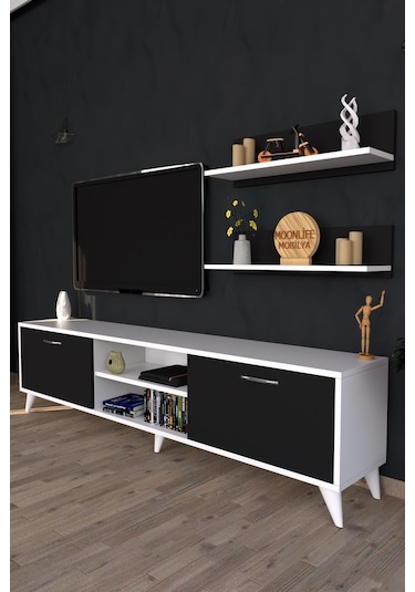 Moonlife Zümrüt Tv Ünitesi  Beyaz Siyah