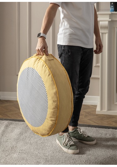 Yuvarlak Şeritli Puf Minder, 60x60cm