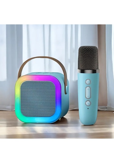 Mini Kablosuz Bluetooth Karaoke Hoparlör Kareoke Makinesi Mavi