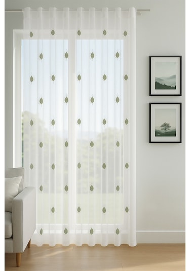 Emi Tül Perde Yeşil 140x250 Yeşil - Beyaz