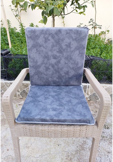 2 Adet Komutan Arkalıklı Sandalye Minderi, Extra Kalın-k.gri Koyu Gri