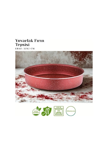 32 Cm Granit Yuvarlak Fırın Tepsisi - Kırmızı Kırmızı
