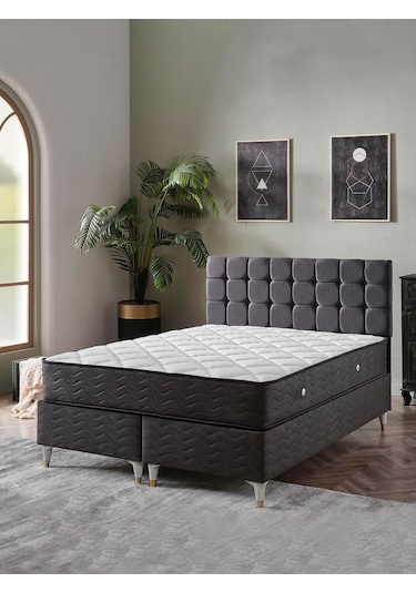 Beehanem Bengü Çift Kişilik 150x200 3lü Set Yatak Baza Başlık Gri 150 X 200