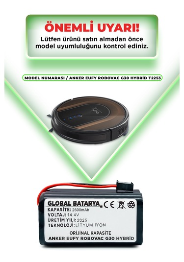 Anker Eufy Robovac G30 Hybrid Uyumlu Batarya 2600mah