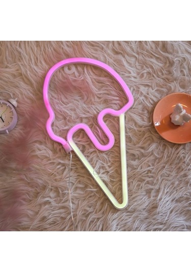 Novahub Yousheng Led Neon Işık Yaratıcı Şekil Usb/pil İle Çalışan Titreşimsiz Dondurma Neon Işık Lambası Masaüstü Süsü Beyaz Beyaz