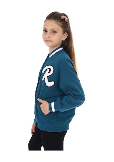 Toontoy Kız Çocuk Baskılı Kolej Hırka Petrol Mavi